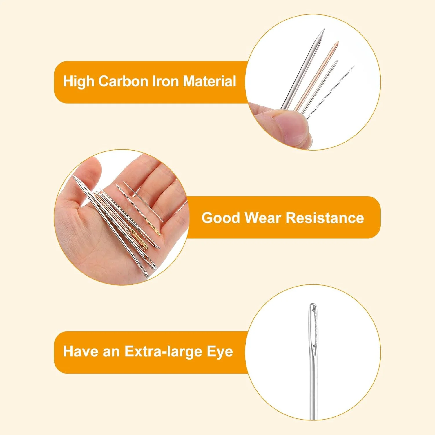 سورسینگ مپ 20 عدد سوزن چشم بزرگ، 1.81 اینچ 0.8 میلی متر سوزن نخ دوزی آهنی کربن بالا سوزن خیاطی چشم بزرگ سوزن بافندگی برای صنایع دستی هنری خیاطی دستی، نقره ای