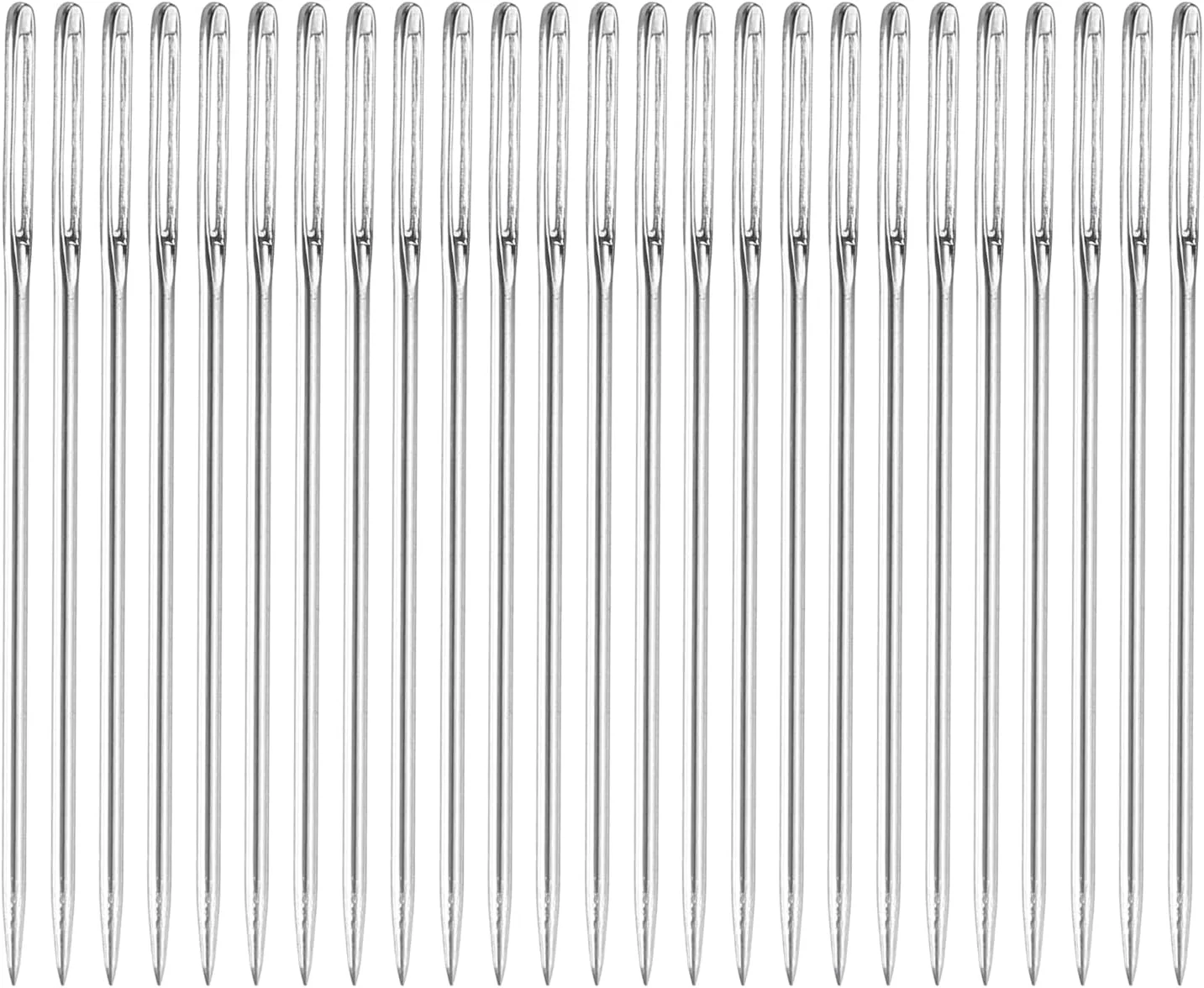 مجموعه سوزن نخ 50 عددی sourcing map، 1.65 اینچ 1.05 میلی متر سوزن نخ دوزی آهنی کربن بالا سوزن چشم بزرگ خیاطی سوزن های بافندگی برای صنایع دستی هنری خیاطی دستی، نقره ای