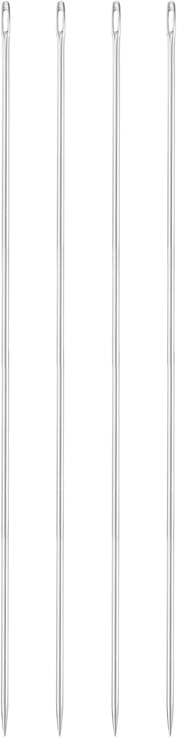سوزن چشم بزرگ sourcing map، 4 عدد، 9.84 اینچ 2.3 میلی متر سوزن نخ دوزی فولادی سوزن خیاطی چشم بزرگ سوزن بافندگی برای خیاطی دستی صنایع دستی هنری، نقره ای