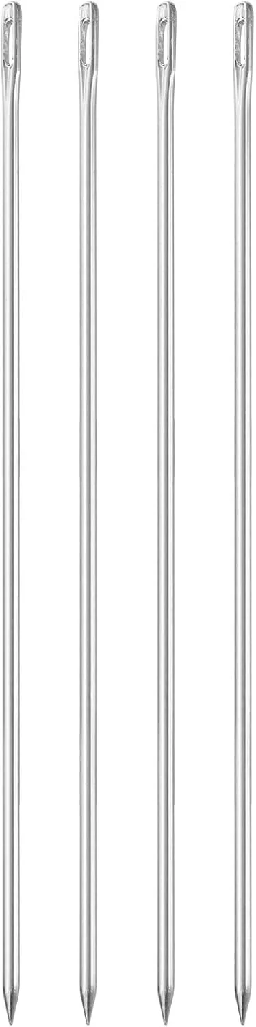 سورسینگ مپ 4 عدد سوزن چشم بزرگ، 7.87 اینچ 3 میلی متر سوزن نخ دوزی فولادی سوزن خیاطی چشم بزرگ سوزن بافندگی برای خیاطی دستی صنایع دستی هنری، نقره ای