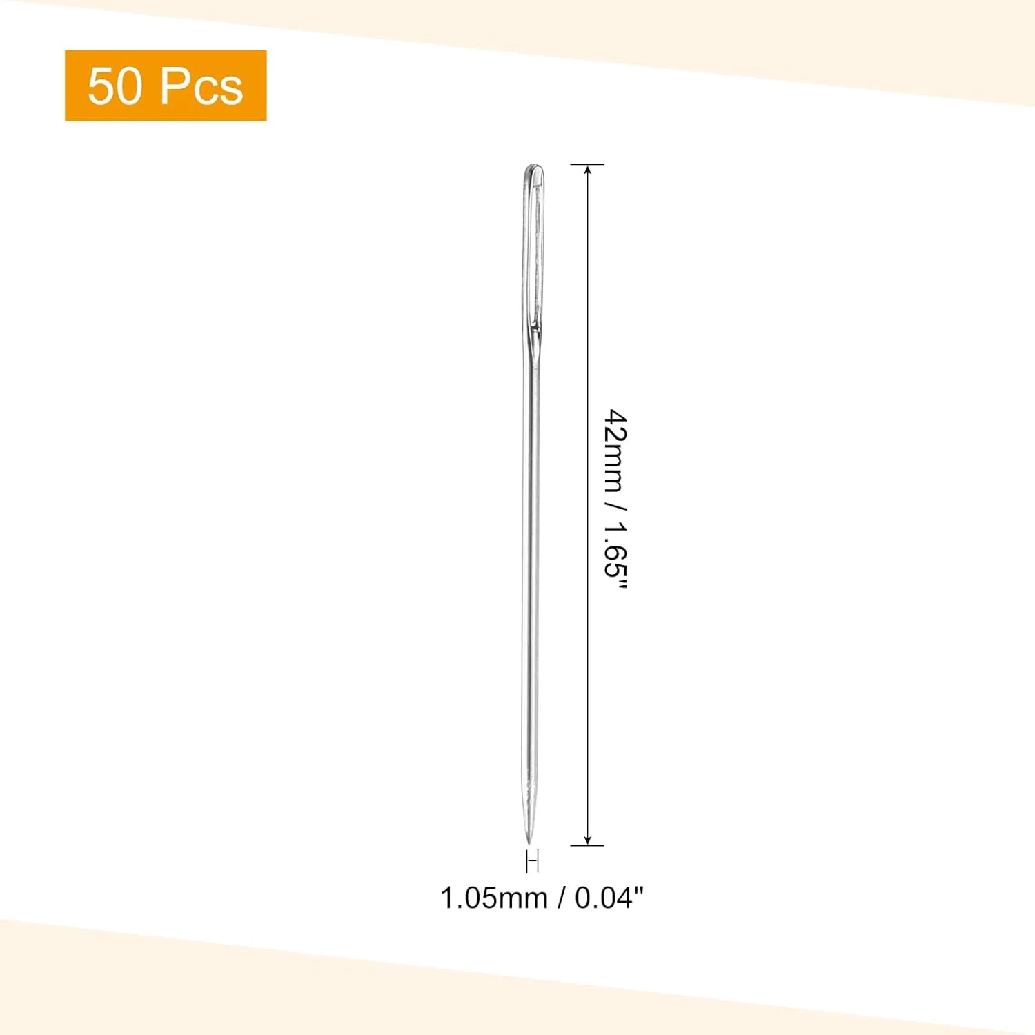 مجموعه سوزن نخ 50 عددی sourcing map، 1.65 اینچ 1.05 میلی متر سوزن نخ دوزی آهنی کربن بالا سوزن چشم بزرگ خیاطی سوزن های بافندگی برای صنایع دستی هنری خیاطی دستی، نقره ای