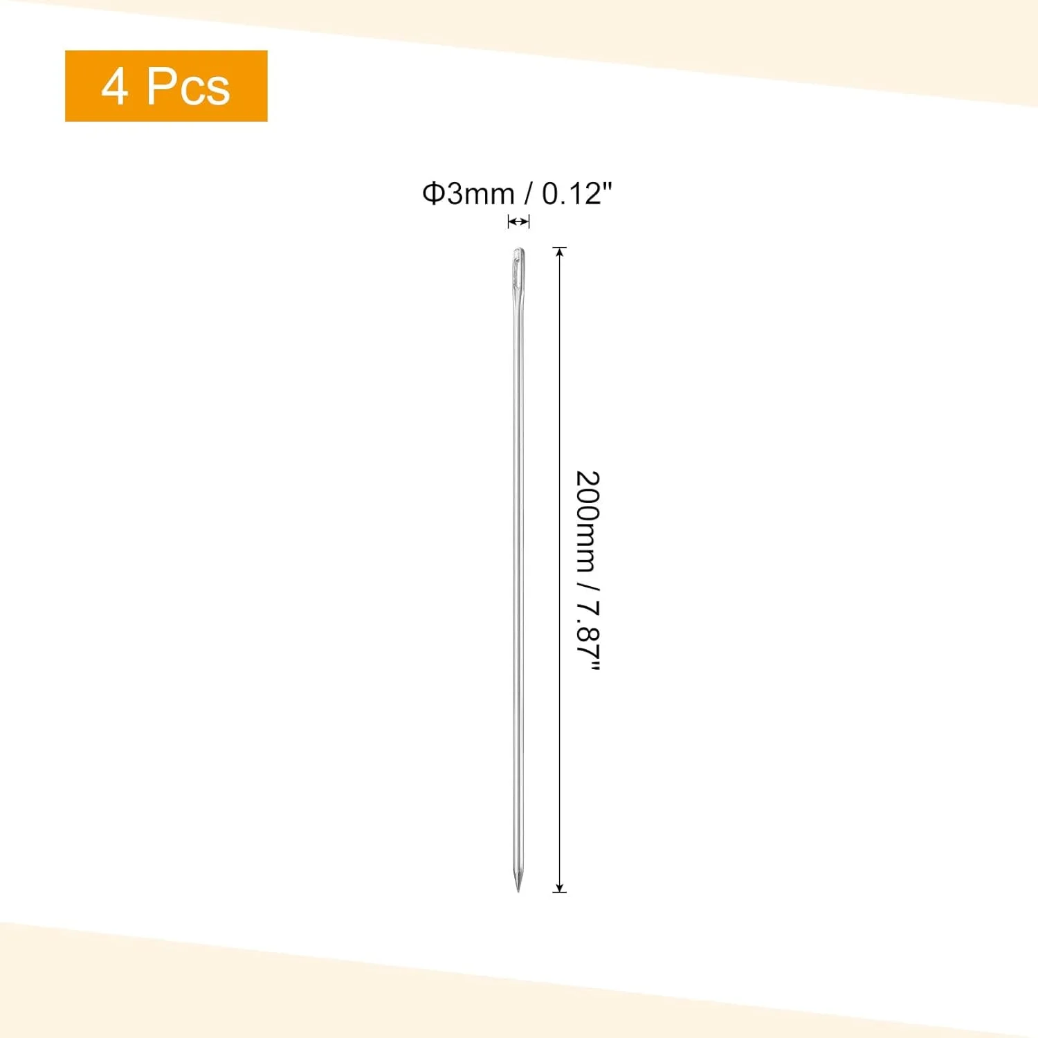 سورسینگ مپ 4 عدد سوزن چشم بزرگ، 7.87 اینچ 3 میلی متر سوزن نخ دوزی فولادی سوزن خیاطی چشم بزرگ سوزن بافندگی برای خیاطی دستی صنایع دستی هنری، نقره ای