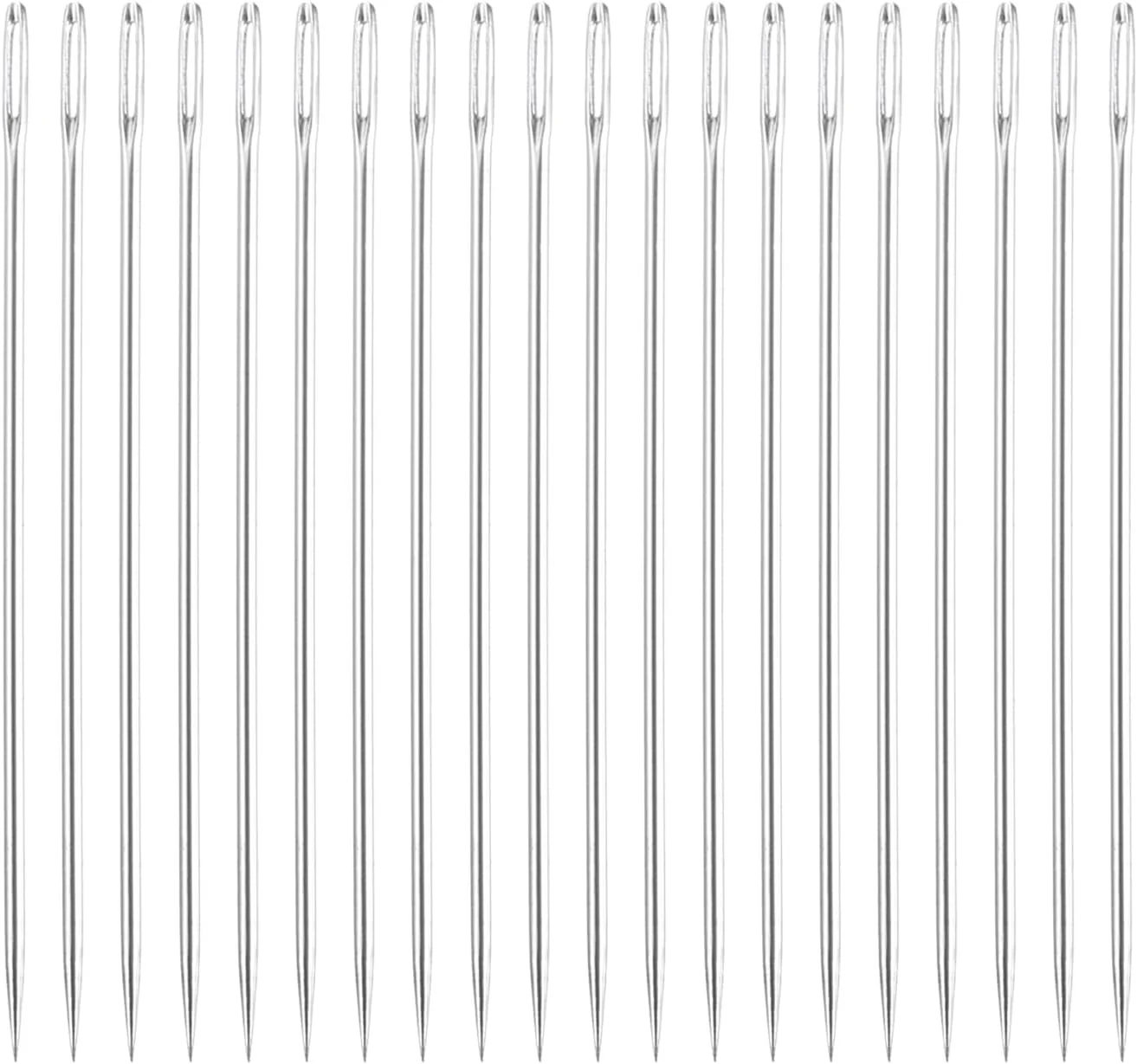 سوزن چشم بزرگ sourcing map، 20 عدد، 1.26 اینچ 0.6 میلی متر سوزن نخ دوزی آهنی کربن بالا سوزن خیاطی چشم بزرگ سوزن بافندگی برای صنایع دستی هنری خیاطی دستی، نقره ای