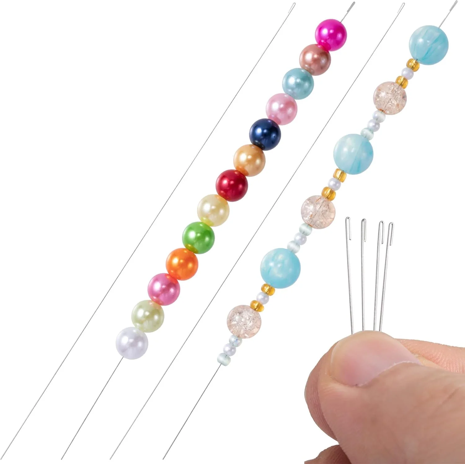 سوزن های مهره فلزی SmallCat، قلاب بافتنی مهره فولادی، ابزار سوزن های مهره تیز 6.7 اینچی برای ساخت جواهرات و صنایع دستی مهره دوزی، 4 عدد