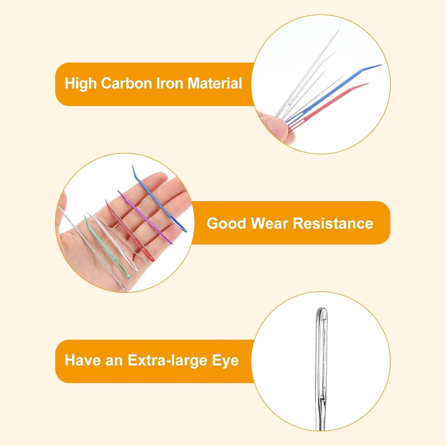 مجموعه سوزن نخ 50 عددی sourcing map، 1.65 اینچ 1.05 میلی متر سوزن نخ دوزی آهنی کربن بالا سوزن چشم بزرگ خیاطی سوزن های بافندگی برای صنایع دستی هنری خیاطی دستی، نقره ای