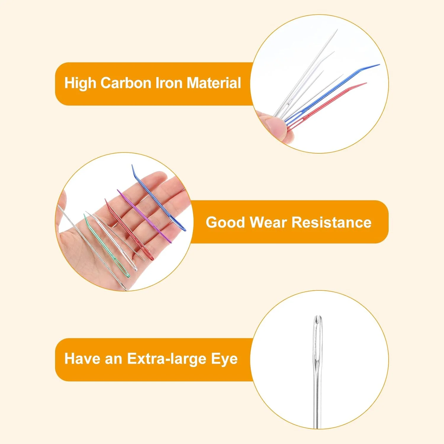 سوزن چشم بزرگ sourcing map، 20 عدد، 1.26 اینچ 0.6 میلی متر سوزن نخ دوزی آهنی کربن بالا سوزن خیاطی چشم بزرگ سوزن بافندگی برای صنایع دستی هنری خیاطی دستی، نقره ای