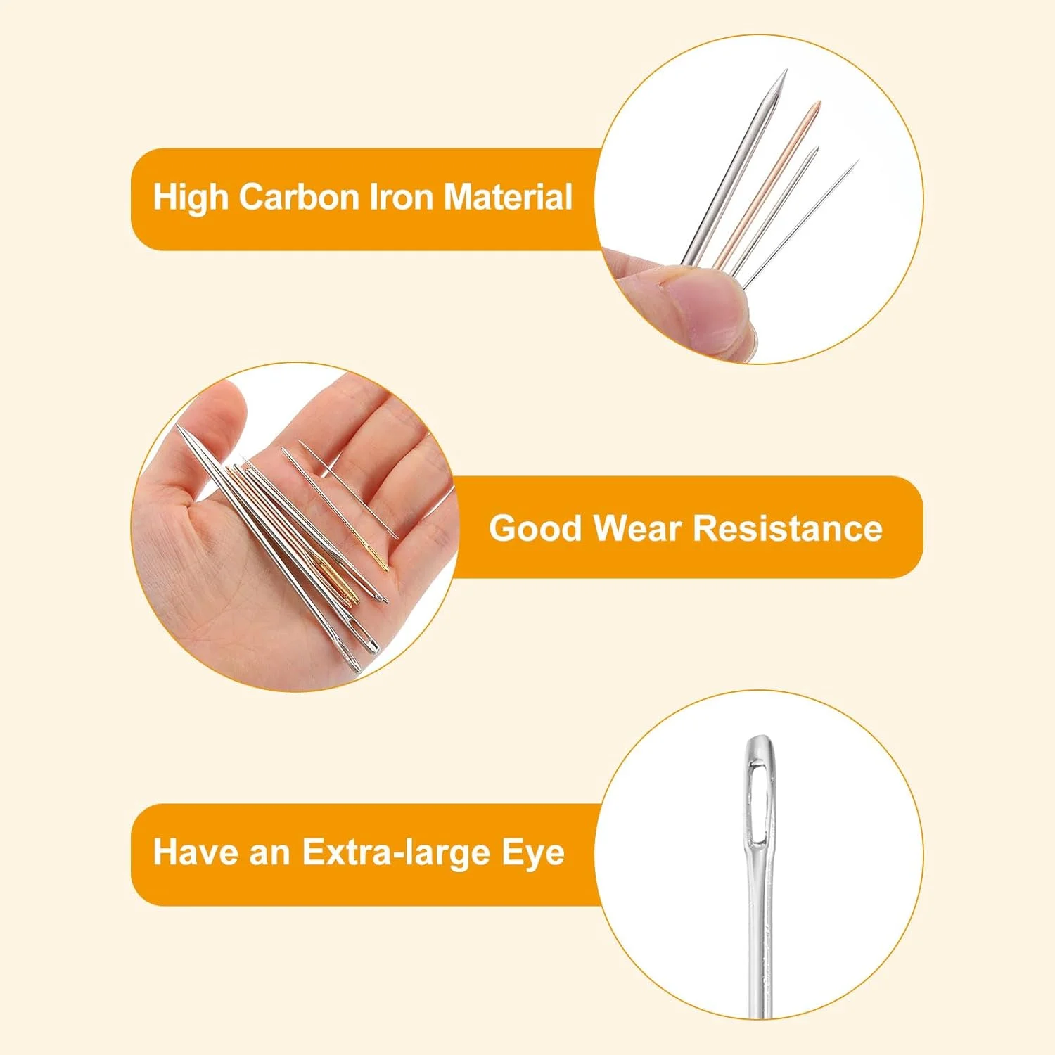 سوزن چشم بزرگ sourcing map، 4 عدد، 9.84 اینچ 2.3 میلی متر سوزن نخ دوزی فولادی سوزن خیاطی چشم بزرگ سوزن بافندگی برای خیاطی دستی صنایع دستی هنری، نقره ای