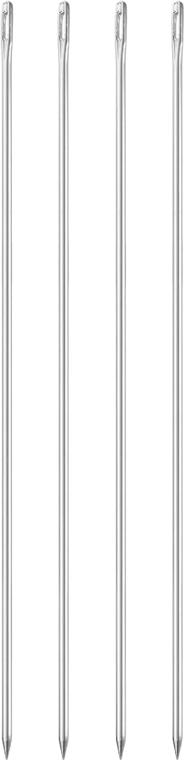 سوزن چشم بزرگ sourcing map، 4 عدد، 9.84 اینچ، 3 میلی متر، سوزن نخ دوزی فولادی، سوزن خیاطی چشم بزرگ، سوزن بافندگی برای خیاطی دستی، صنایع دستی هنری، نقره ای