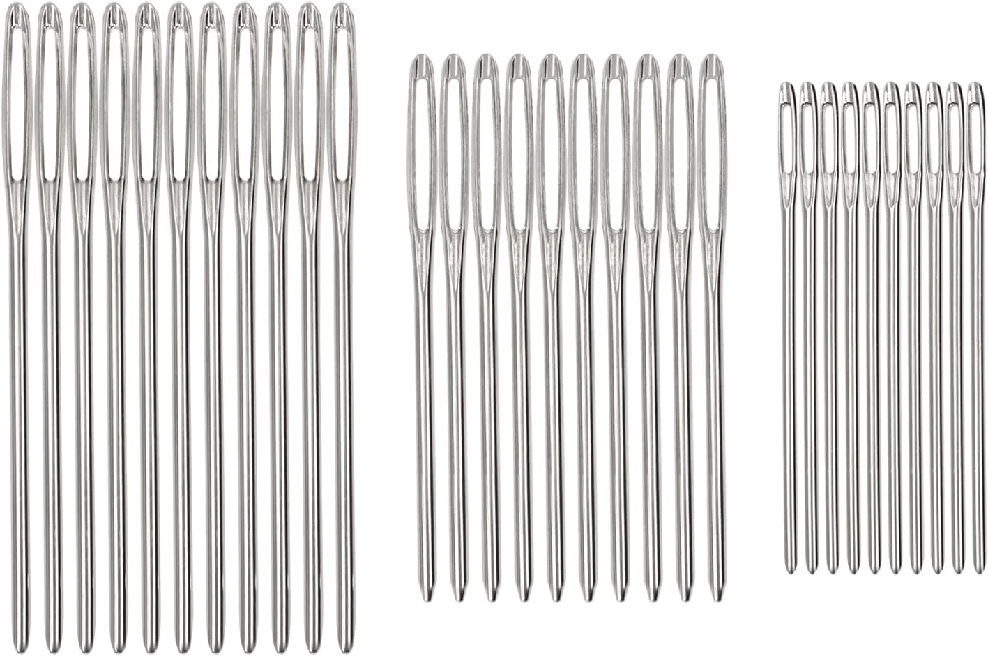 شاپنتی 3 سایز 53mm 60mm 70mm سوزن های ضخیم چشم بزرگ فولادی برای بافتنی نخ دوزی سوزن های خیاطی برای بافندگی نخ زنی گلدوزی قلاب بافی پروژه های صنایع دستی سوزن دوزی، 30 عدد