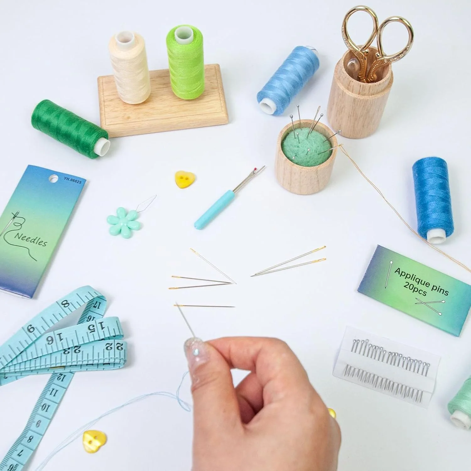 نخ خیاطی، ست 53 تکه سوزن و نخ - لوازم و ابزار گلدوزی، لحاف دوزی و دوخت برای خانه، فضای باز، بزرگسالان، مسافرت، عروسی، مدرسه و کودکان