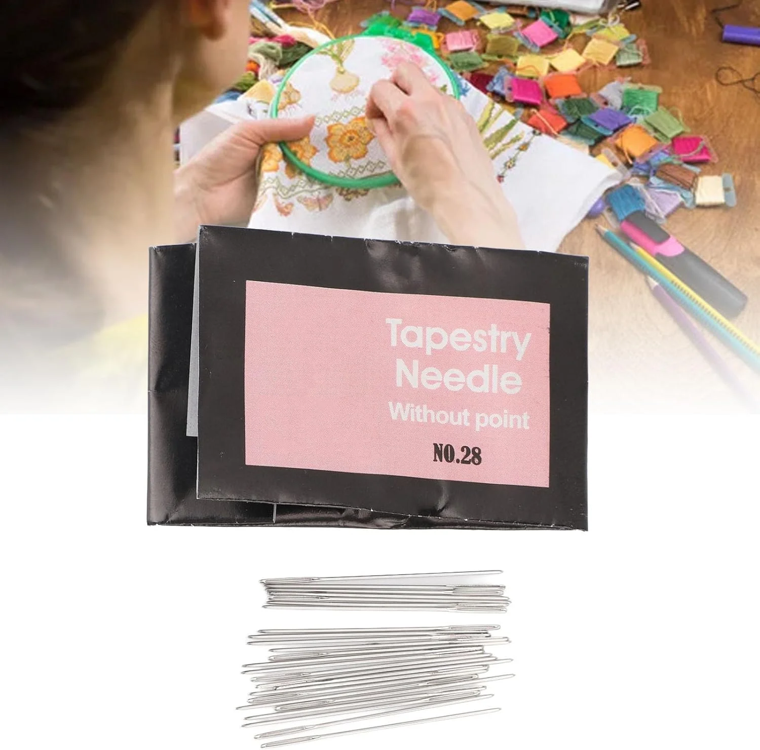 سوزن های خیاطی ضخیم و چشم بزرگ، بسته 25 عددی استیل ضد زنگ، بدون نوک برای گلدوزی دستی (شماره 28)