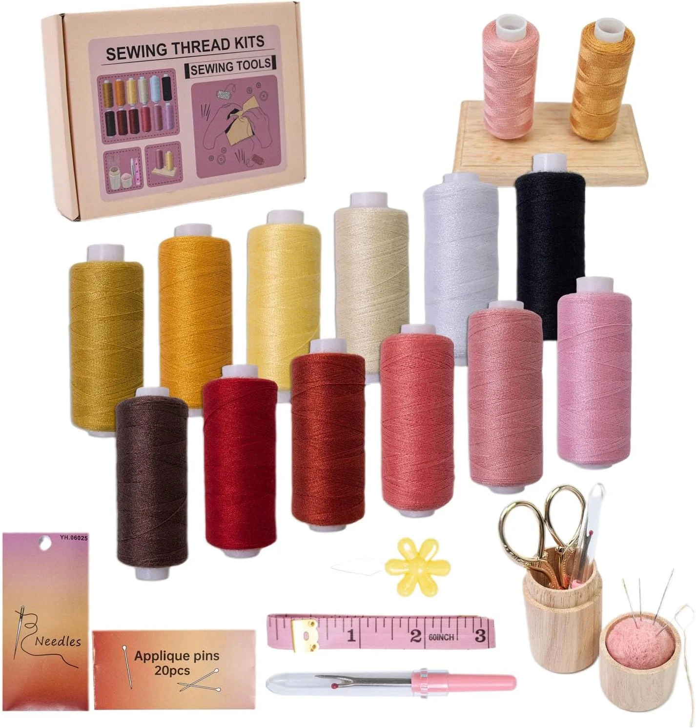 نخ خیاطی، ست سوزن و نخ 53 تکه - ابزار دوخت لوازم گلدوزی برای لحاف دوزی مبتدیان خانه بزرگسالان مدرسه فضای باز