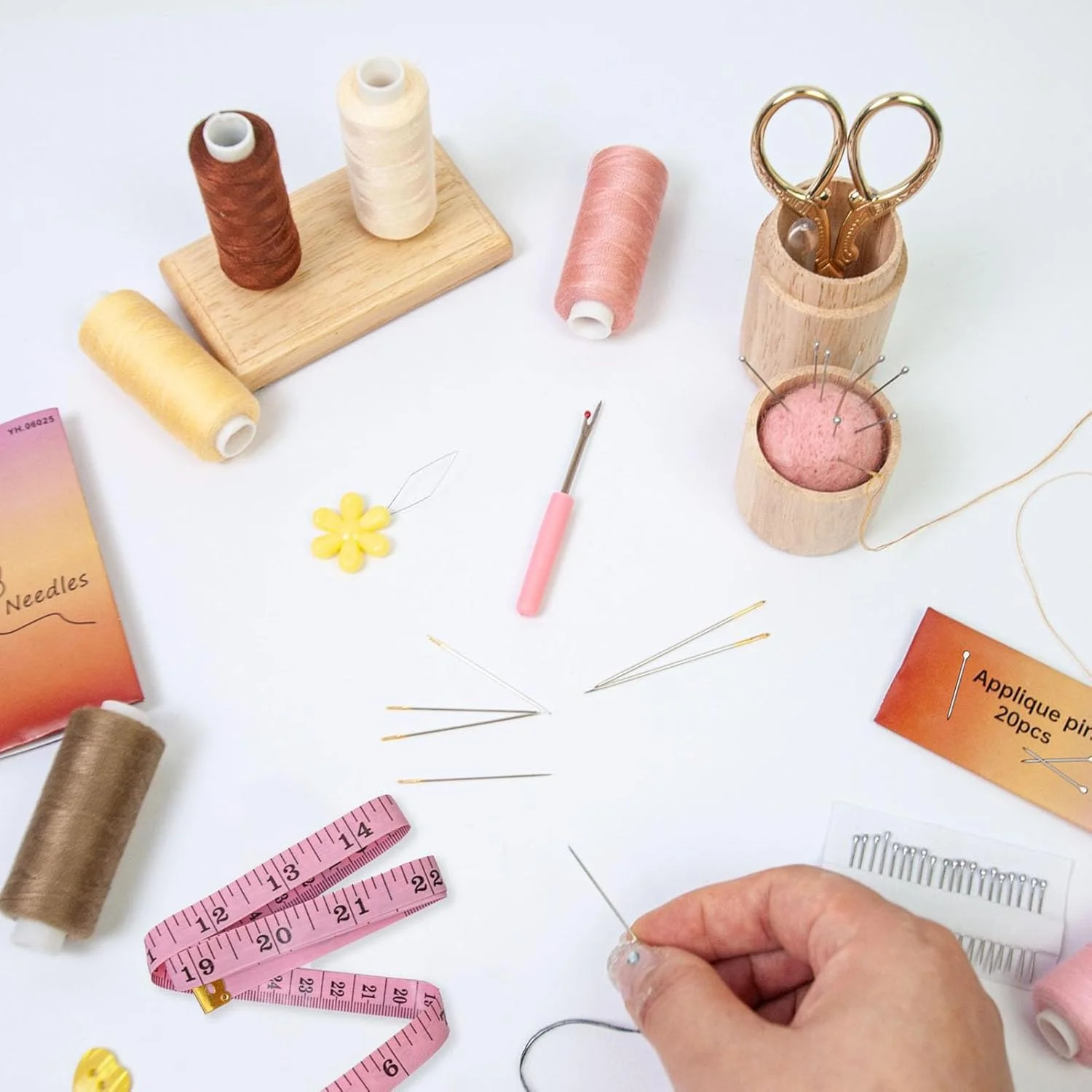 ست نخ خیاطی - کیت سوزن و نخ 53 تکه، ابزار دوخت لوازم گلدوزی برای لحاف دوزی مبتدیان خانه بزرگسالان مدرسه فضای باز