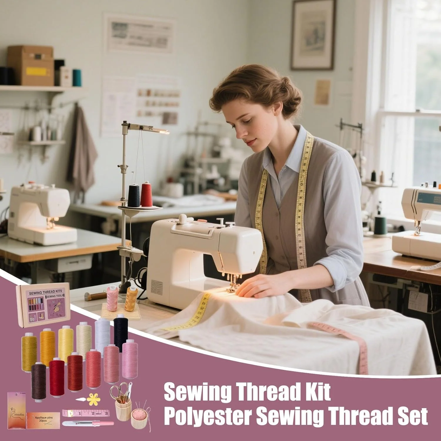 نخ خیاطی، ست سوزن و نخ 53 تکه - ابزار دوخت لوازم گلدوزی برای لحاف دوزی مبتدیان خانه بزرگسالان مدرسه فضای باز