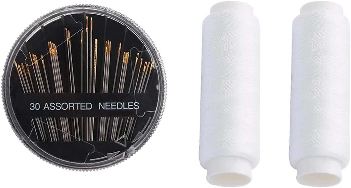 30 سوزن خیاطی + 2 قرقره نخ مشکی | کیت خیاطی دستی | سوراخ های بزرگ شده (2)