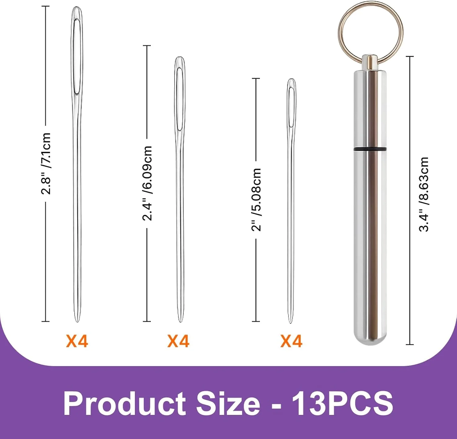 ست 12 عددی سوزن های خیاطی ضخیم ته گرد با سوراخ بزرگ برای نخ و گلدوزی، ست سوزن های بافتنی دستی استیل ضد زنگ با لوله نگهداری آلومینیومی برای کوک ضربدری، رفو، سوزن دوزی و صنایع دستی