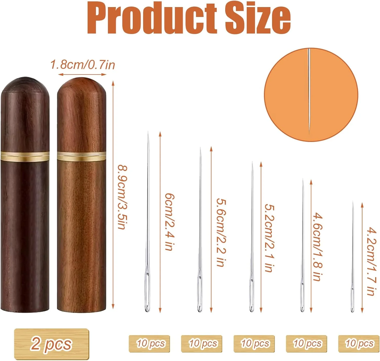 50 عدد سوزن خیاطی چشم بزرگ، سوزن های گلدوزی چشم بزرگ 5 سایز سوزن برای خیاطی با 2 عدد جعبه سوزن چوبی، سوزن های ملیله دوزی برای پشم، سوزن های کوک متقاطع برای خیاطی، گلدوزی، سوزن دوزی