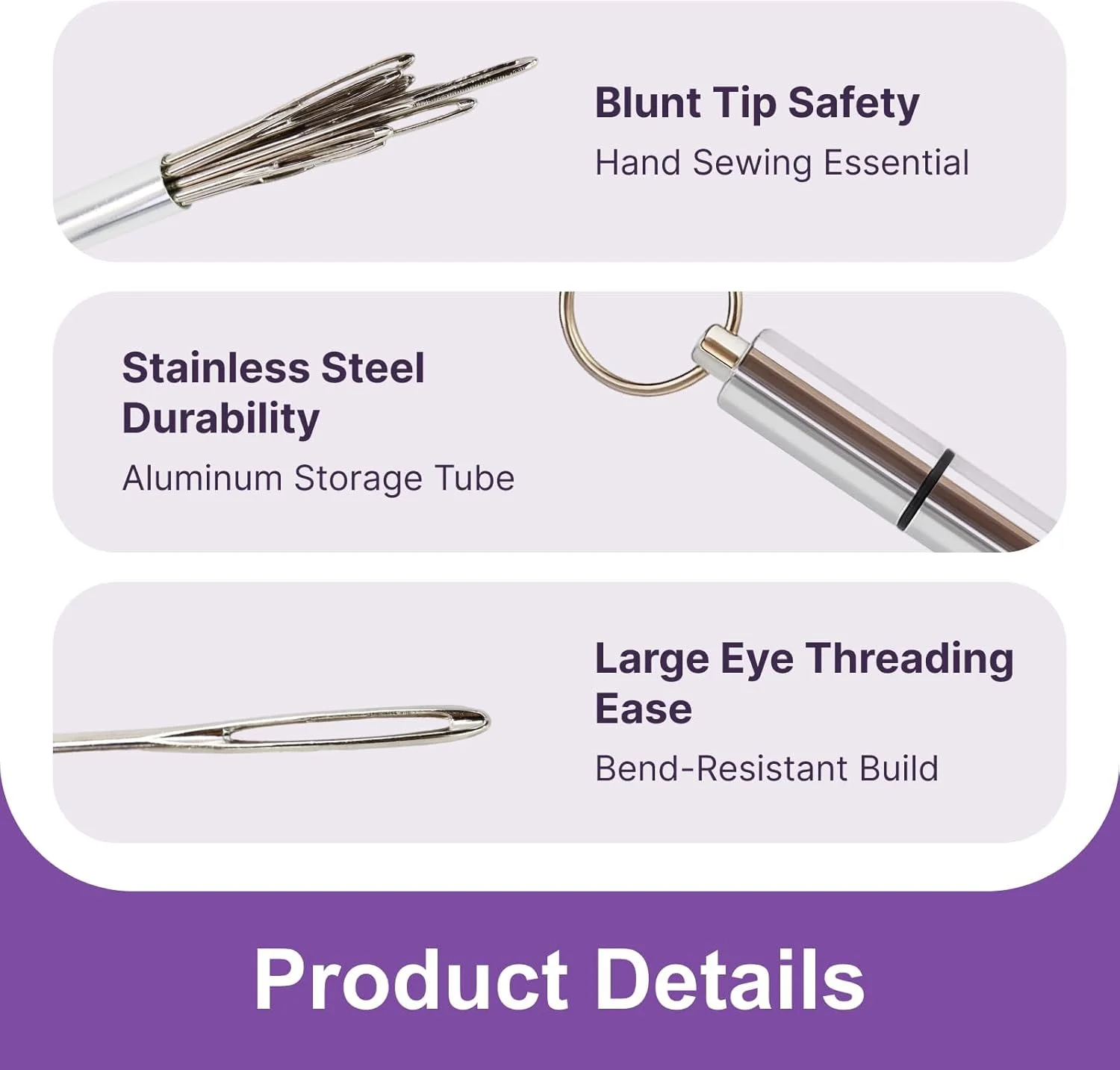 ست 12 عددی سوزن های خیاطی ضخیم ته گرد با سوراخ بزرگ برای نخ و گلدوزی، ست سوزن های بافتنی دستی استیل ضد زنگ با لوله نگهداری آلومینیومی برای کوک ضربدری، رفو، سوزن دوزی و صنایع دستی
