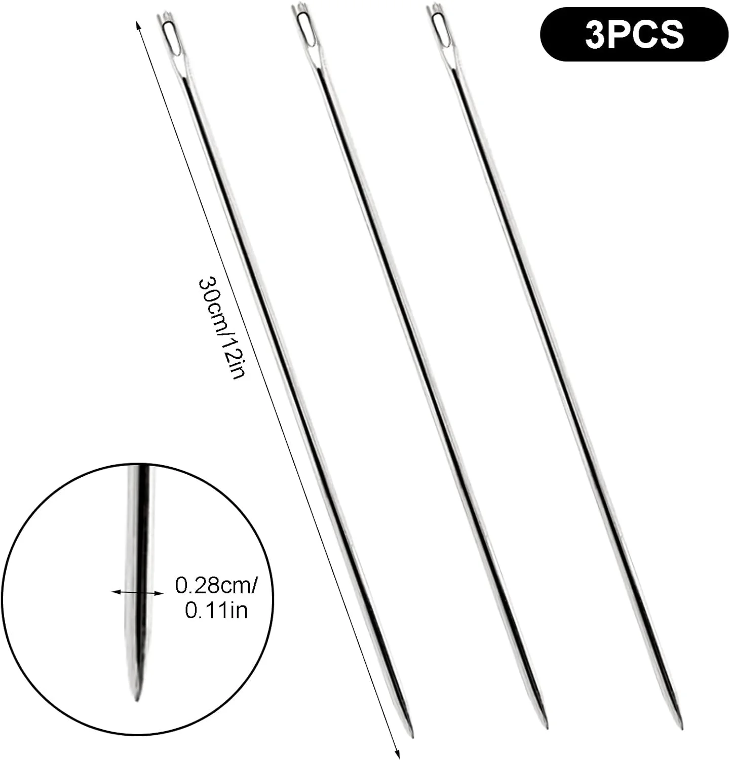 ست 3 عددی سوزن های خیاطی دستی چشم بزرگ 12 اینچی برای پروژه های صنایع دستی خانگی و DIY