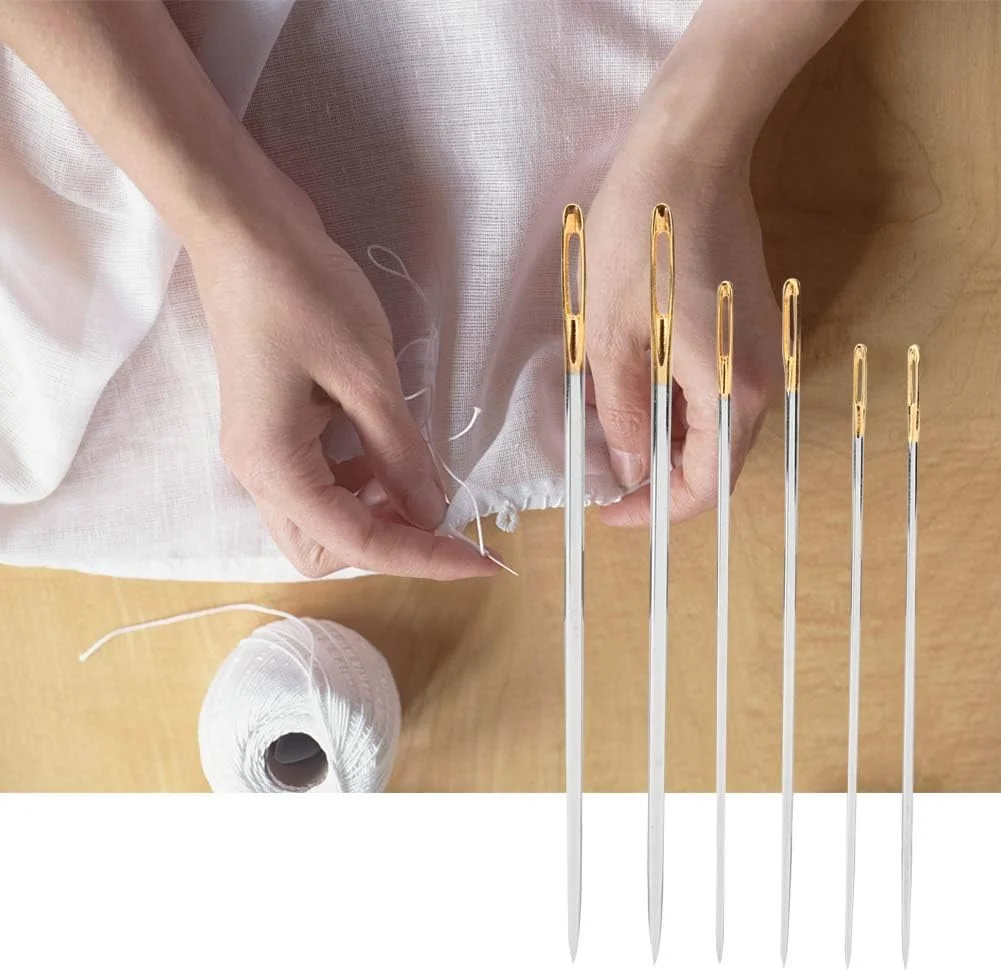 سوزن خیاطی، سوزن های خیاطی دستی فولاد کربنی 6 عددی 5.7/6.2/6.9 سانتی متر مجموعه سوزن خیاطی دستی تعمیرات خانگی لباس کیت سوزن بافتنی دستی کیت خیاطی برای پروژه های هنری و صنایع دستی