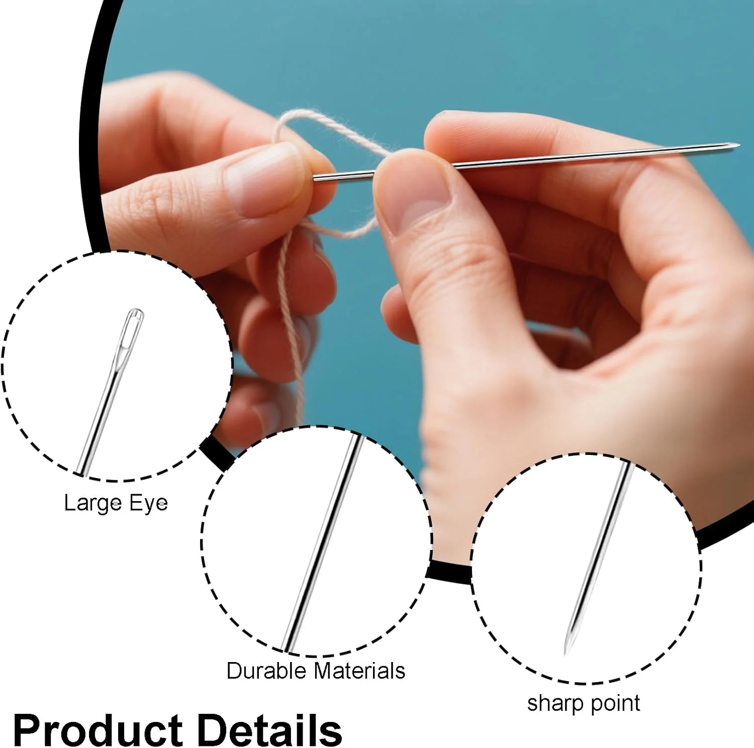 ست 3 عددی سوزن های خیاطی دستی چشم بزرگ 12 اینچی برای پروژه های صنایع دستی خانگی و DIY