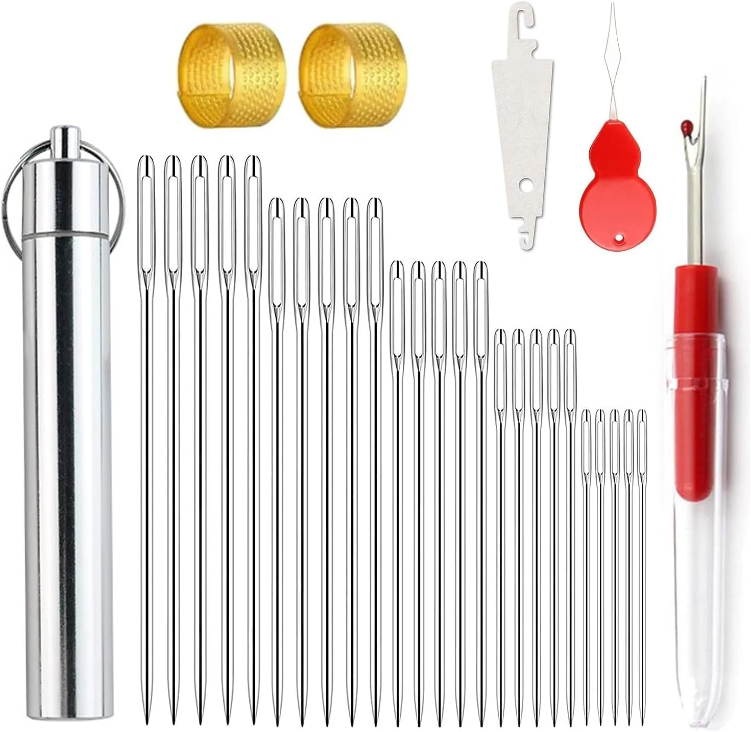 ست سوزن خیاطی دستی 30 عددی، ست سوزن خیاطی دسته دار، سوزن های گلدوزی در اندازه های مختلف مناسب برای خیاطی دستی (کیت سوزن های چشم بزرگ 25 عددی)
