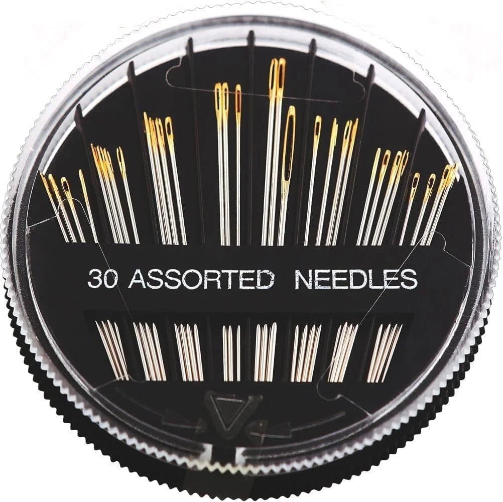 ست سوزن خیاطی دستی، 30 عددی در سایزهای مختلف، سوزن های گلدوزی چشم طلایی با سوراخ بزرگ