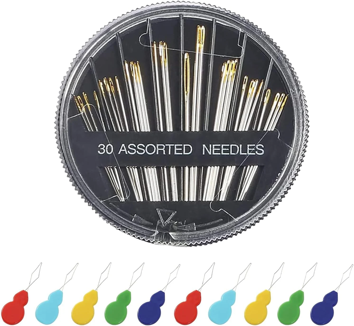 30 عدد سوزن خیاطی دستی، ست سوزن خیاطی دسته دار، سوزن های گلدوزی در اندازه های مختلف مناسب برای خیاطی دستی (30+10 عدد)