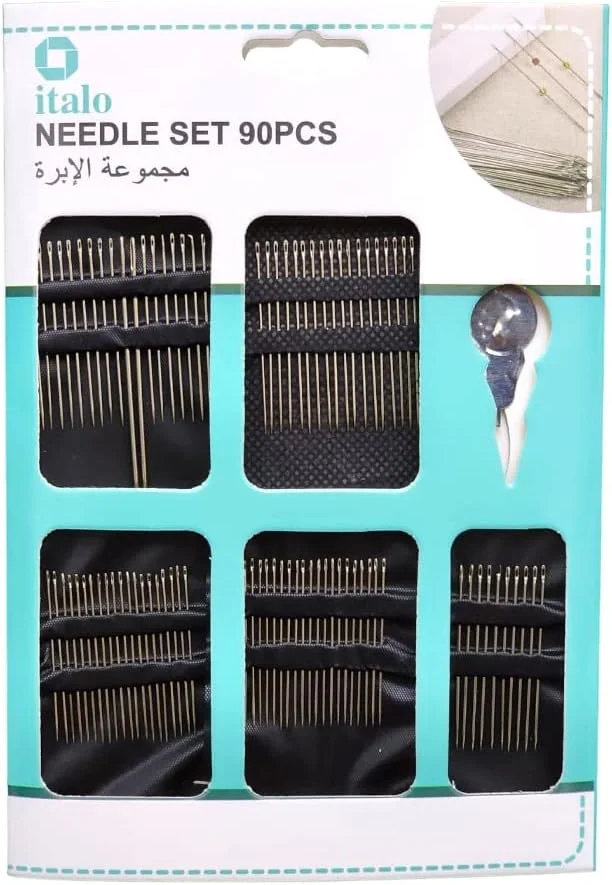 90 عدد سوزن خیاطی دستی در سایزهای مختلف با سوزن نخ کن، آسان برای دوخت و مناسب برای اهداف مختلف