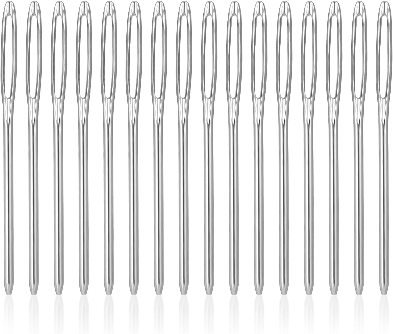 سوزن های ضخیم ته گرد ساویتا، 18 عددی، 2 اینچ، 2.36 اینچ، 2.75 اینچ، سوزن های بافندگی نخ، سوزن های خیاطی ملیله دوزی، سوزن های بافندگی دستی پشمی فلزی برای پروژه های قلاب بافی (نقره ای)