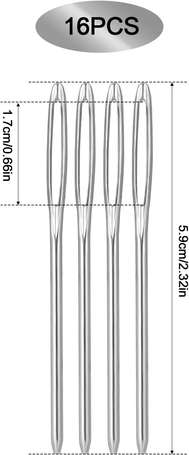سوزن های ضخیم ته گرد ساویتا، 18 عددی، 2 اینچ، 2.36 اینچ، 2.75 اینچ، سوزن های بافندگی نخ، سوزن های خیاطی ملیله دوزی، سوزن های بافندگی دستی پشمی فلزی برای پروژه های قلاب بافی (نقره ای)