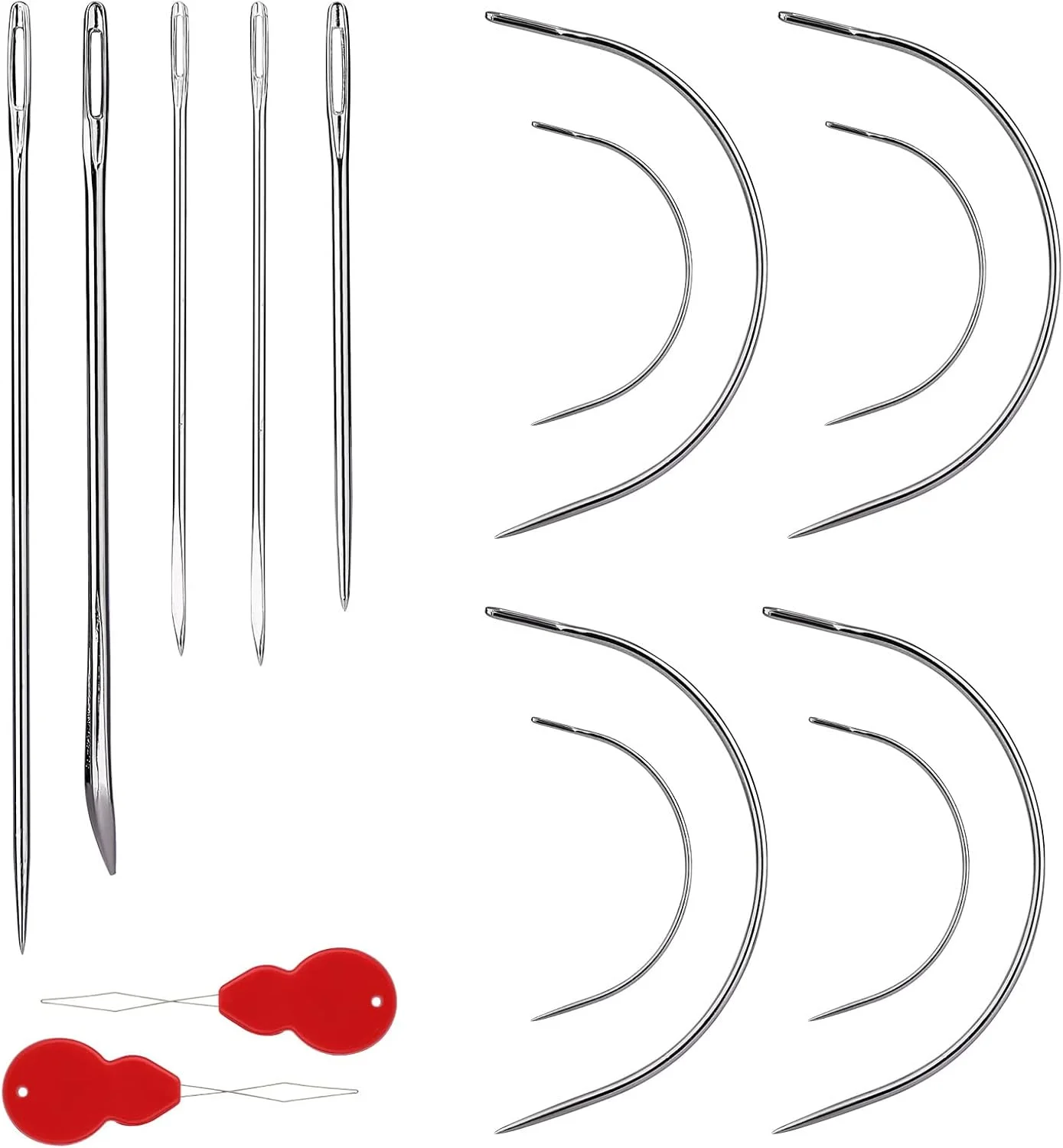 SAVITA بسته 28 عددی سوزن خیاطی، سوزن نخ گلدوزی در سبک های مختلف سوزن های ضخیم ته گرد سوزن های منحنی با 2 عدد سوزن نخ کن برای تعمیرات روکش مبل، فرش، چرم و بوم