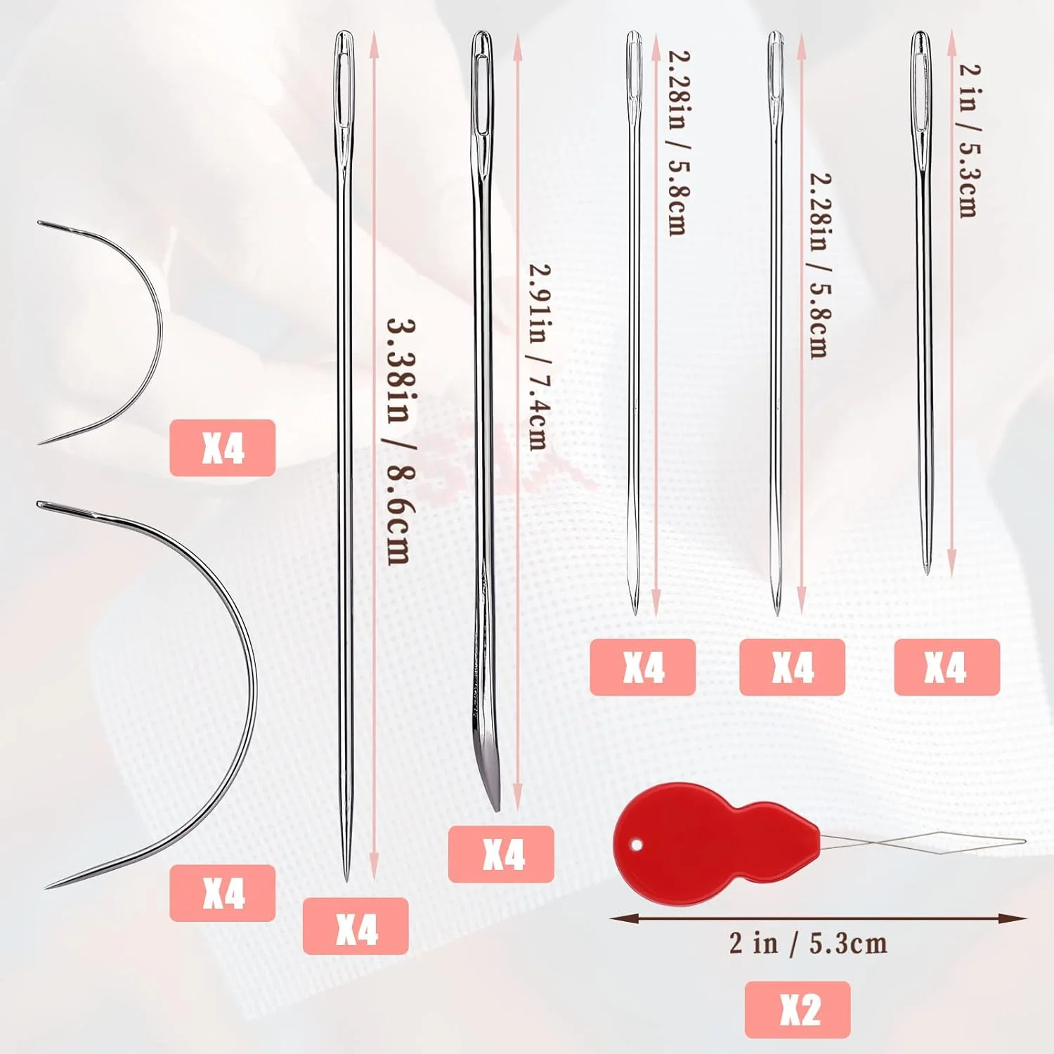 SAVITA بسته 28 عددی سوزن خیاطی، سوزن نخ گلدوزی در سبک های مختلف سوزن های ضخیم ته گرد سوزن های منحنی با 2 عدد سوزن نخ کن برای تعمیرات روکش مبل، فرش، چرم و بوم