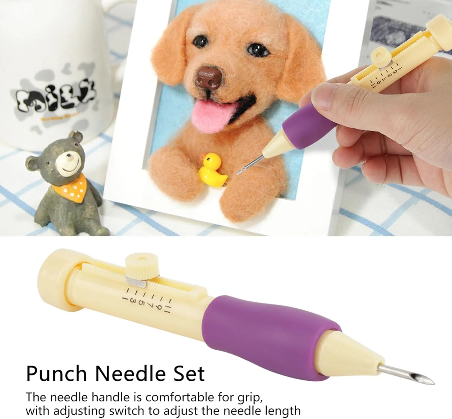 ست سوزن پانچ روسی Poke Poke، سوزن پانچ گلدوزی با سر سوزن قابل تعویض، قلم گلدوزی برای گلدوزی و خیاطی DIY، کیفیت عالی، چند رنگ (گرادیان زرد و بنفش)