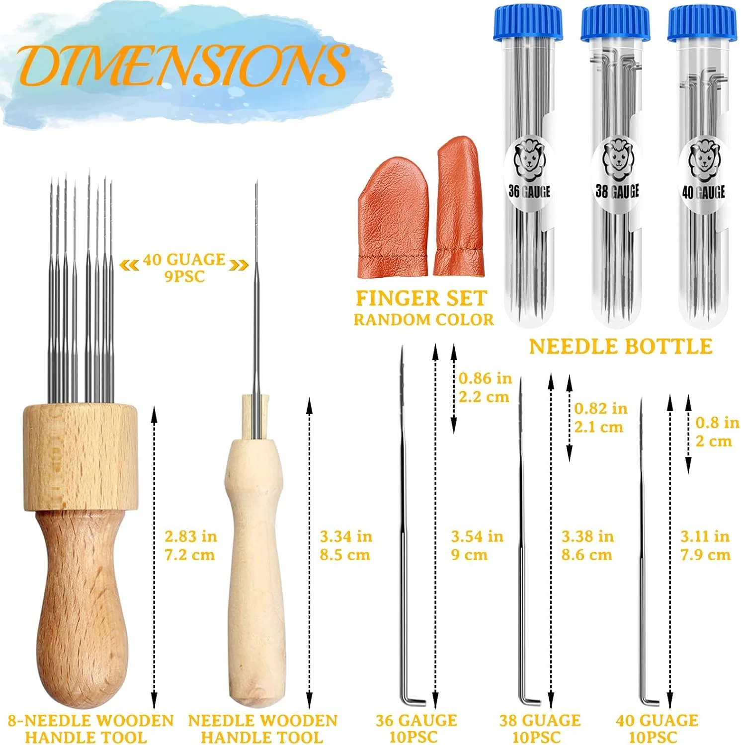 ابزار نمد دوزی سوزنی RETATON، کیت نمد دوزی 3 سایز با دسته چوبی، درفش، انگشتانه، کیت نمد دوزی سوزنی برای نمد دوزی پشمی DIY