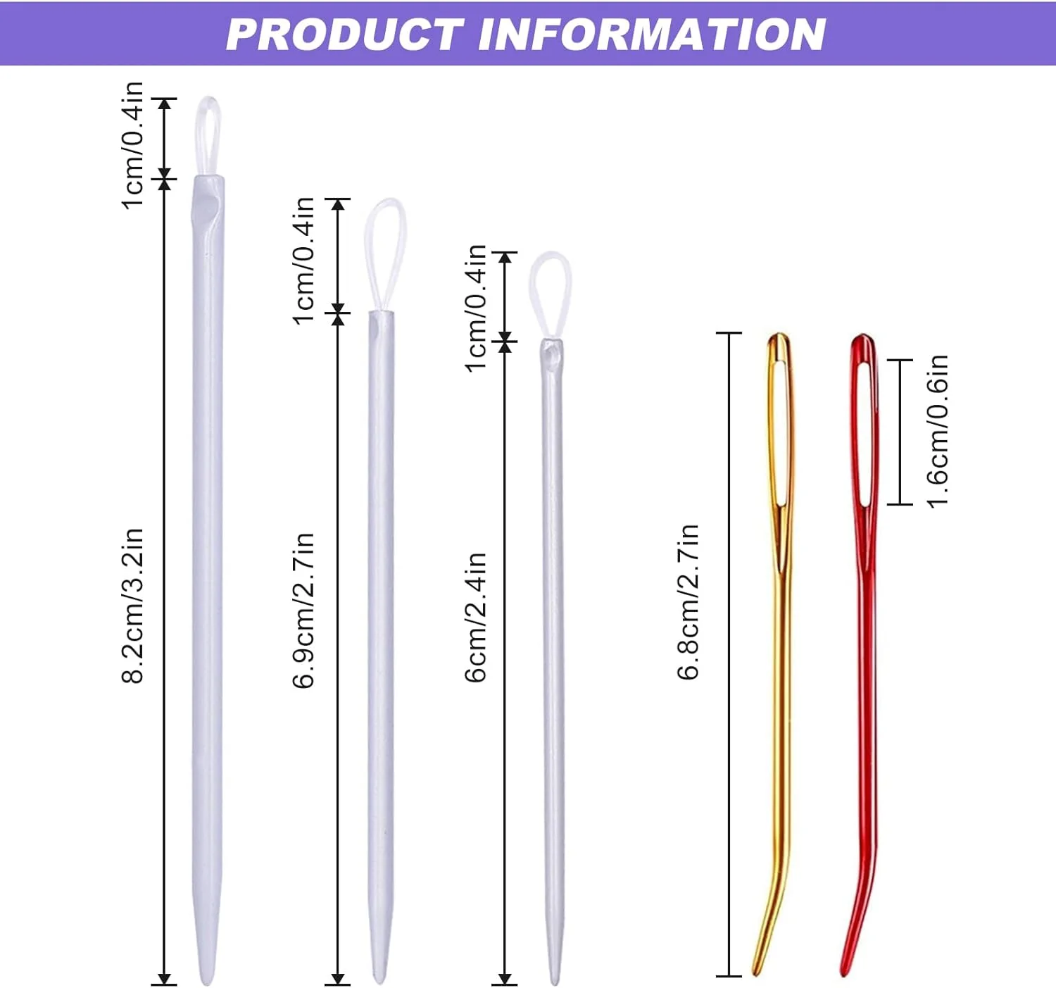 سوزن های ضخیم چشم بزرگ ReaJoys، 7 عدد سوزن لحاف دوزی خمیده نخ، سوزن خیاطی دستی ملیله آلومینیومی برای بافتنی قلاب بافی پشمی DIY