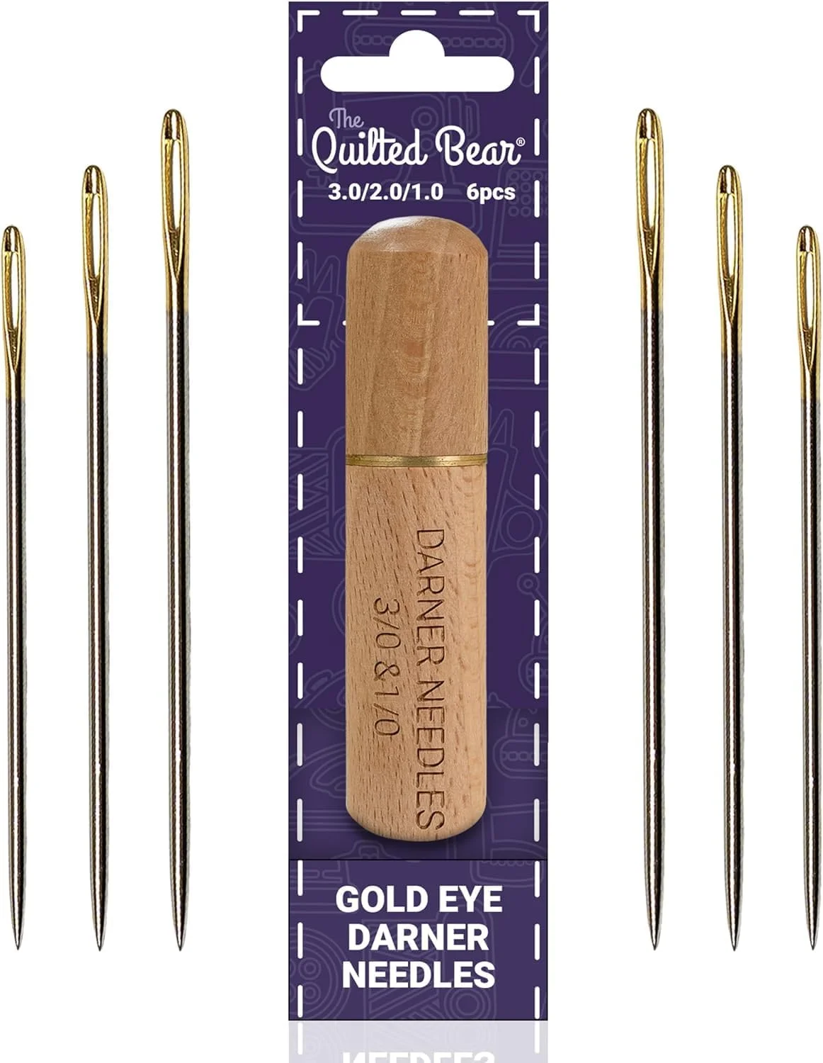 قارچ رفو و سوزن رفو The Quilted Bear - قارچ رفو چوبی صاف با سوزن های رفو چشم بزرگ برای پشم در جعبه چوبی حکاکی شده ممتاز (سایزهای 3/2/1)