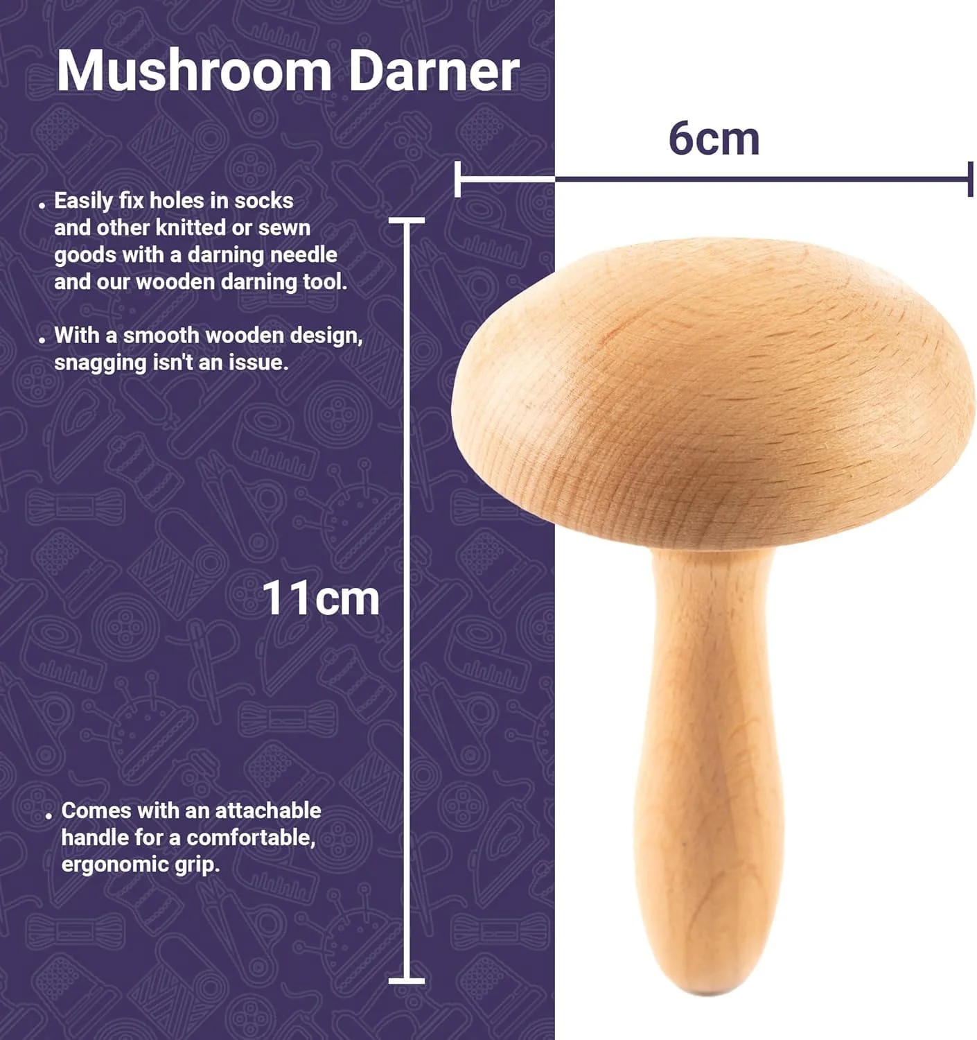 قارچ رفو و سوزن رفو The Quilted Bear - قارچ رفو چوبی صاف با سوزن های رفو چشم بزرگ برای پشم در جعبه چوبی حکاکی شده ممتاز (سایزهای 3/2/1)