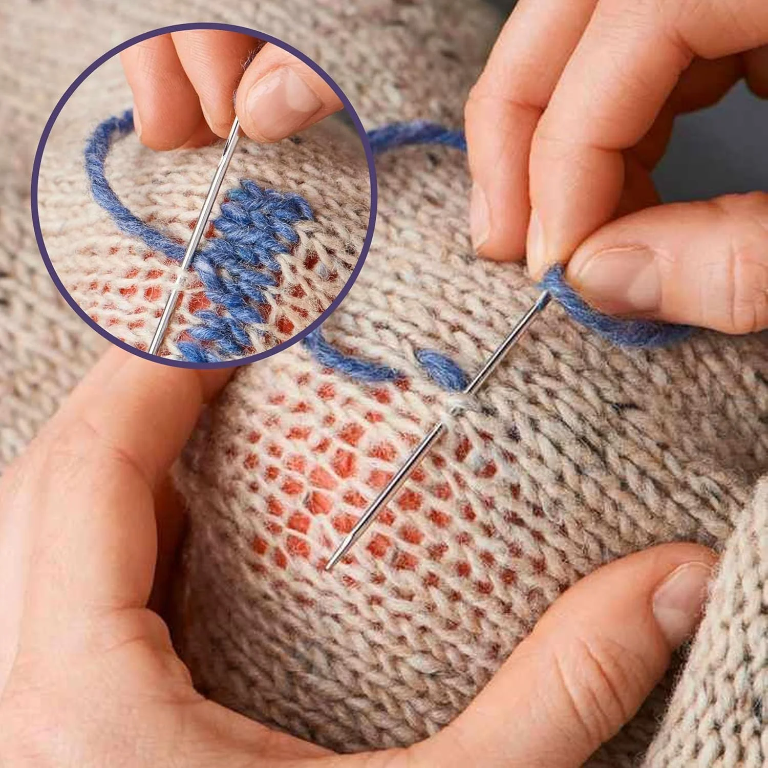 قارچ رفو و سوزن رفو The Quilted Bear - قارچ رفو چوبی صاف با سوزن های رفو چشم بزرگ برای پشم در جعبه چوبی حکاکی شده ممتاز (سایزهای 3/2/1)