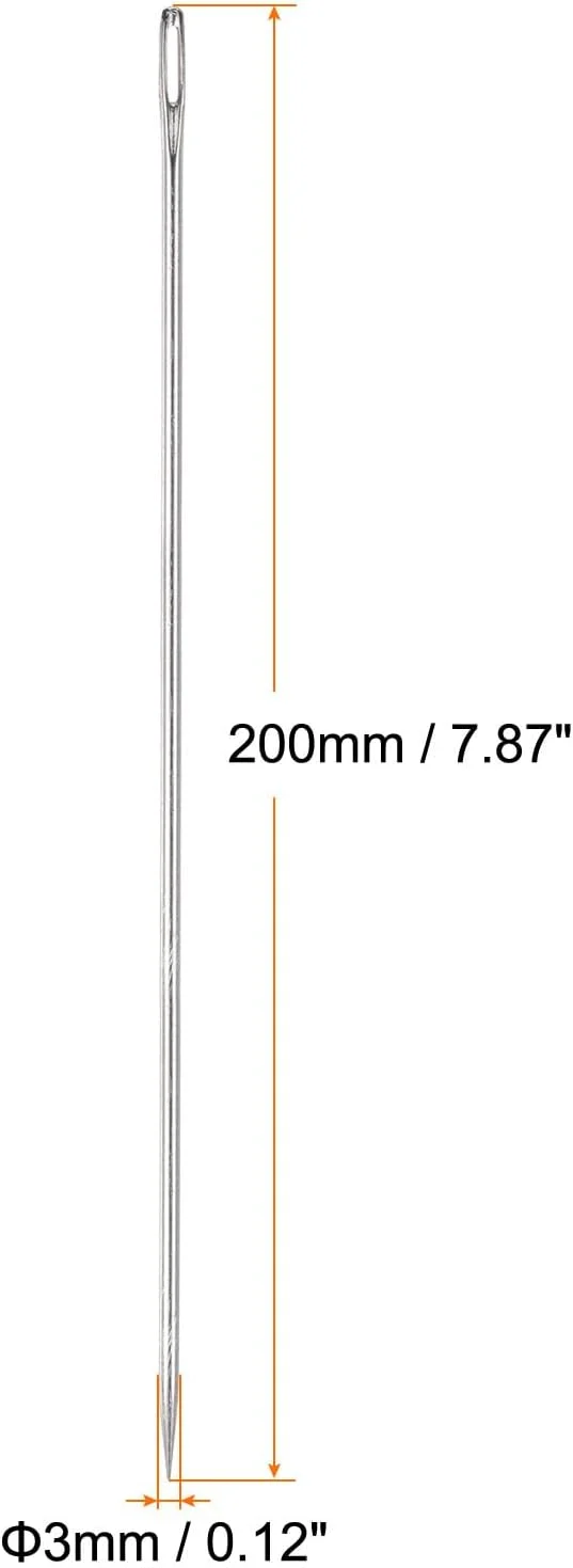 سوزن های روکش دوزی QUARKZMAN، 2 عدد، 8 اینچی، سوزن های خیاطی چشم بزرگ، سوزن های خیاطی دستی مستقیم فولاد ضد زنگ برای خیاطی دستی خانگی چرم ملیله دوزی تافت فرش تسمه
