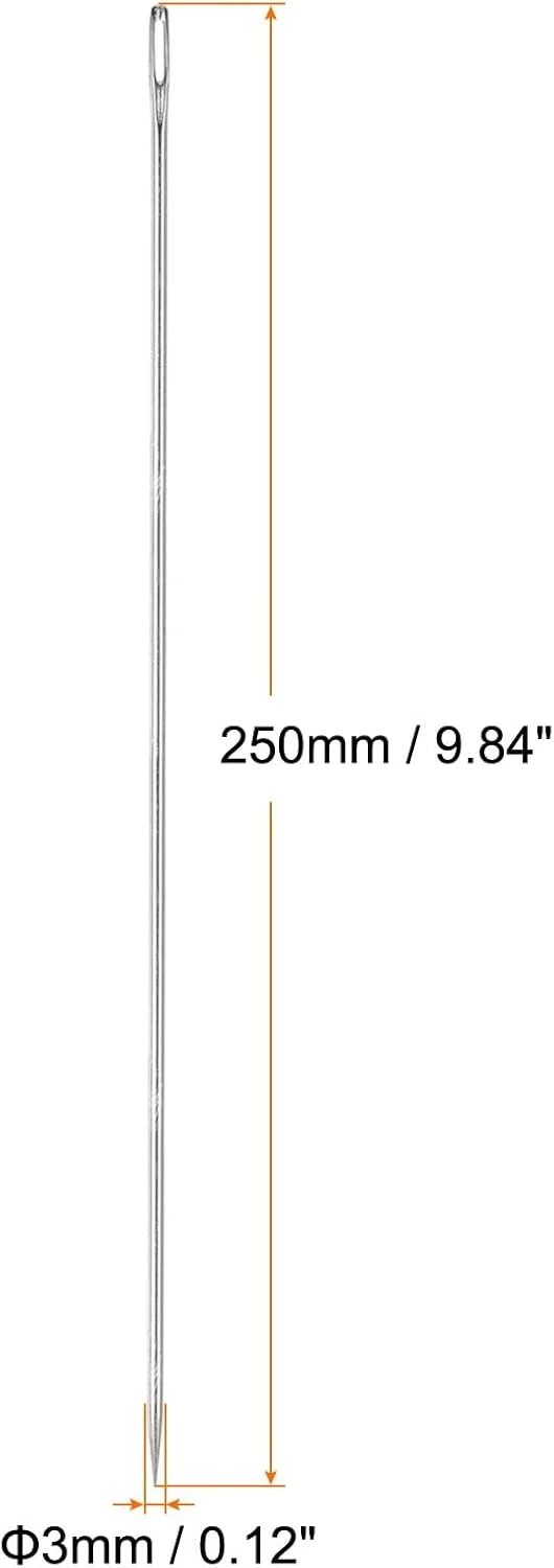 سوزن های روکش دوزی QUARKZMAN، 3 عدد سوزن با چشمی بزرگ، فوق العاده بلند 10 اینچی، سوزن خیاطی دستی مستقیم، نخ کردن آسان، فولاد ضد زنگ برای مبلمان چرمی