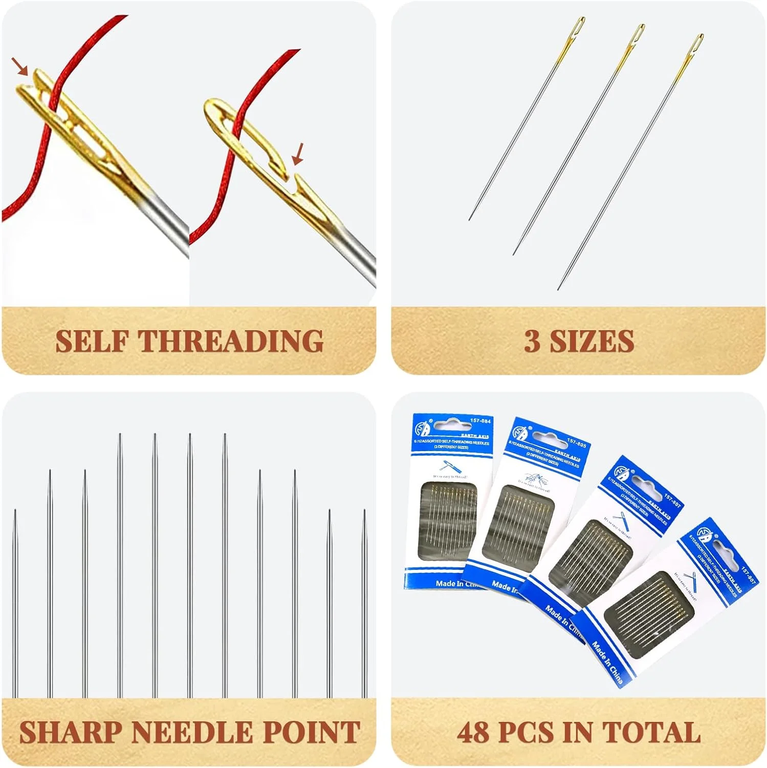 سوزن های خود نخ Quelcc در 3 سایز، 48 عدد سوزن خیاطی آسان یک ثانیه ای، سوزن های خیاطی دستی با جعبه سوزن چوبی و 1 انگشتانه برای خیاطی، سوزن دوزی و گلدوزی DIY سوزن های خود نخ Quelcc در 3 سایز، 48 عدد سوزن خیاطی آسان یک ثانیه ای، سوزن های خیاطی دستی با جعبه سوزن چوبی و 1 انگشتانه برای خیاطی، سوزن دوزی و گلدوزی DIY