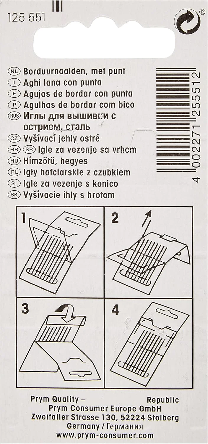 سوزن های گلدوزی شنل نوک تیز پریْم PRYM_125551-1 شماره 20 نقره ای با چشم طلایی 1.00 x 43 میلی متر