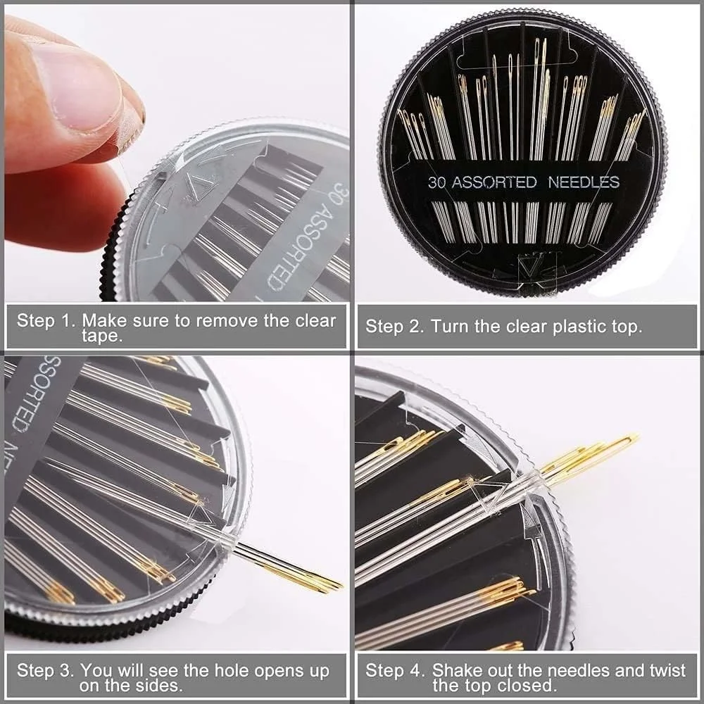 سوزن های ممتاز Needls، سوزن های خیاطی برای خیاطی دستی، بسته 30 عددی سوزن های متنوع با 2 سوزن نخ کن، سوزن های خیاطی، سوزن، 6 طول، سوزن های گلدوزی با سوراخ بزرگ، سوزن های بخیه چشم بزرگ