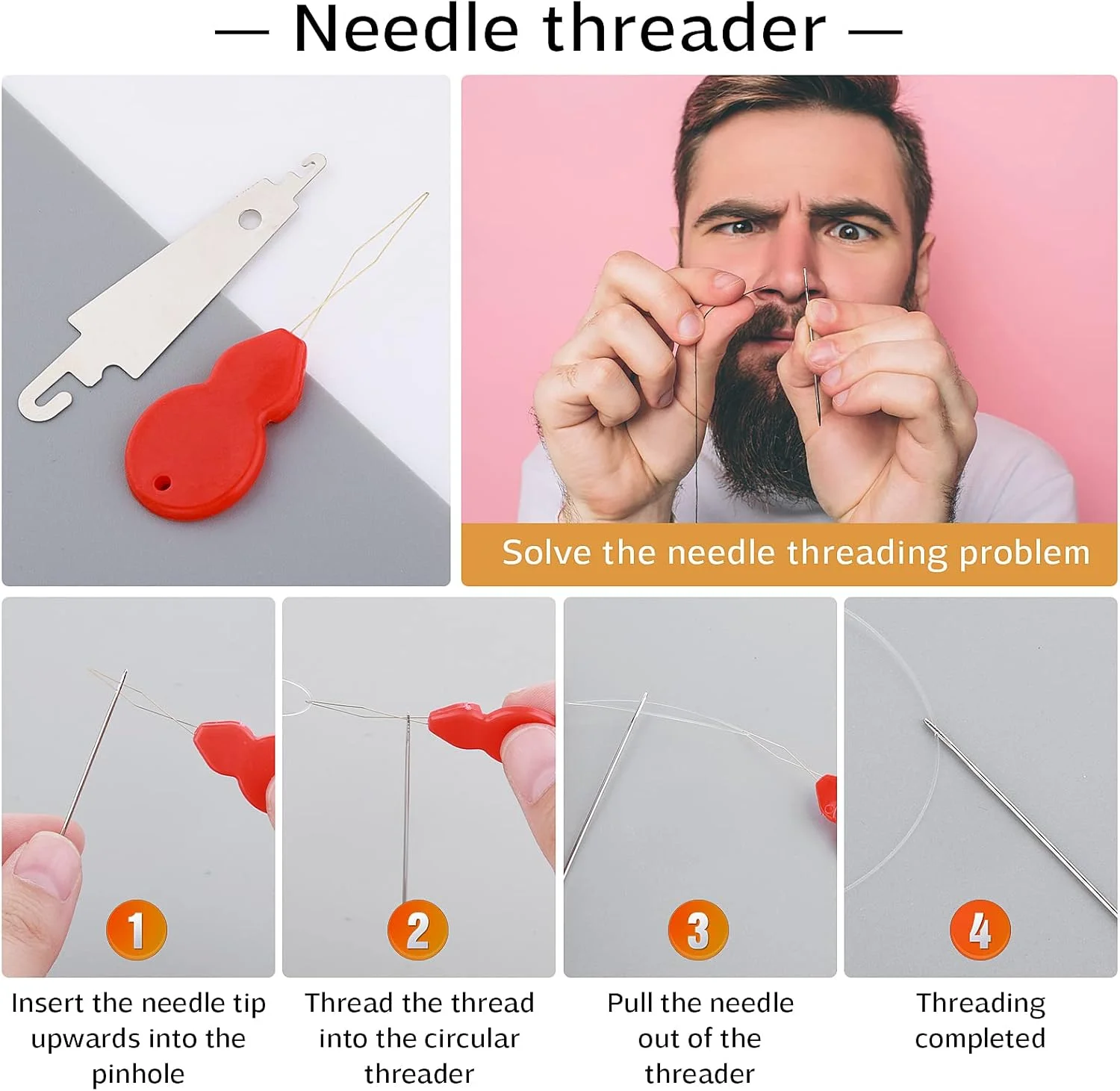 ست سوزن خیاطی پراساکو 31 عددی چشم بزرگ، سوزن های خیاطی نخ آسان، سوزن های گلدوزی، 5 سایز سوزن خیاطی دستی در لوله ذخیره سازی آلومینیومی، 1 عدد بشکاف، 2 عدد انگشتانه، 2 عدد سوزن نخ کن