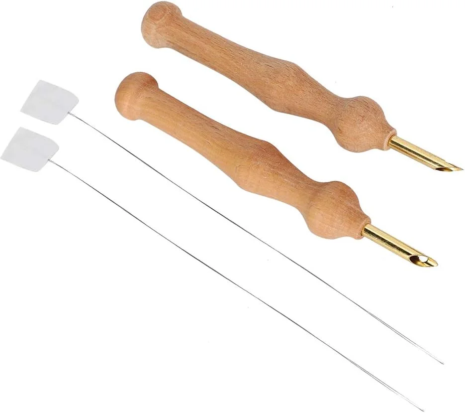 قاب سوزن پانچ، نخ پانچ سوزنی قابل حمل، قلم گلدوزی بافتنی سوزنی پانچ با دسته چوبی به همراه سوزن نخ‌کن، ابزار سوزن پانچ برای خیاطی، نمد دوزی و صنایع دستی DIY