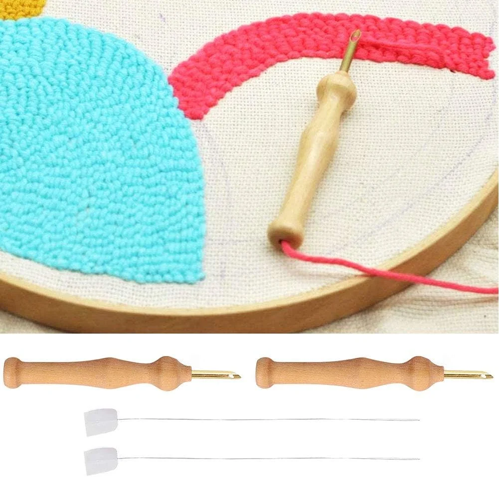 قاب سوزن پانچ، نخ پانچ سوزنی قابل حمل، قلم گلدوزی بافتنی سوزنی پانچ با دسته چوبی به همراه سوزن نخ‌کن، ابزار سوزن پانچ برای خیاطی، نمد دوزی و صنایع دستی DIY