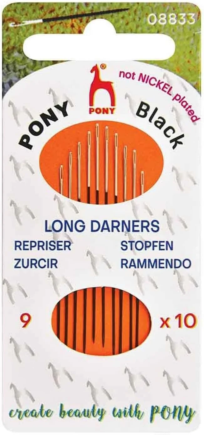 پونی - سوزن های دستی مشکی بلند مخصوص رفو با روکش مات (شماره 9) با چشم سفید - 10 عدد سوزن
