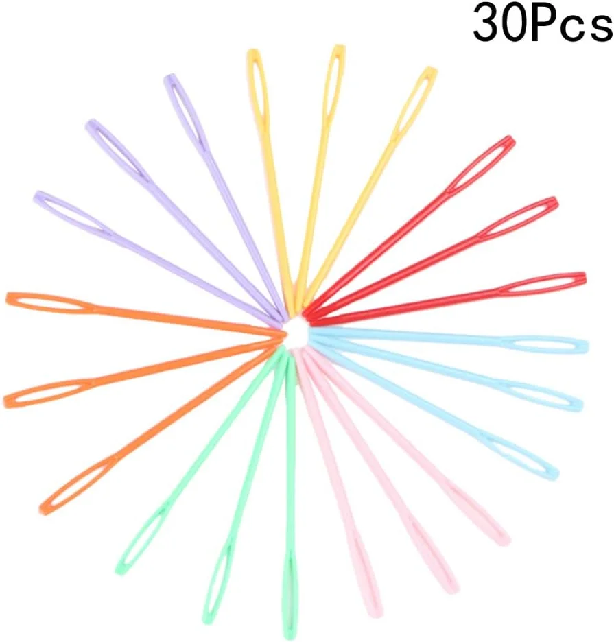 30 عدد سوزن پلاستیکی خیاطی با سوراخ بزرگ، سوزن های بافتنی ایمنی رنگارنگ 7 و 9 سانتی متری، برای کاردستی کودکان، خیاطی و صنایع دستی دست ساز
