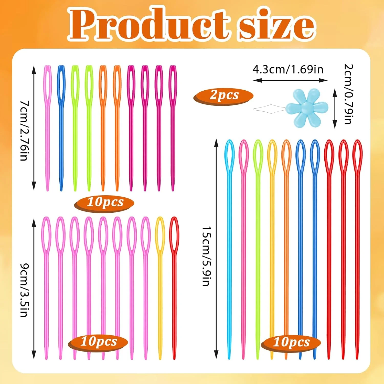 بسته 32 عددی سوزن خیاطی پلاستیکی با نخ‌کن گلدار، سوزن‌های کوبلن‌دوزی پلاستیکی رنگارنگ با سوراخ بزرگ برای کودکان، سوزن پشمی برای خیاطی، مناسب برای DIY، خیاطی و صنایع دستی